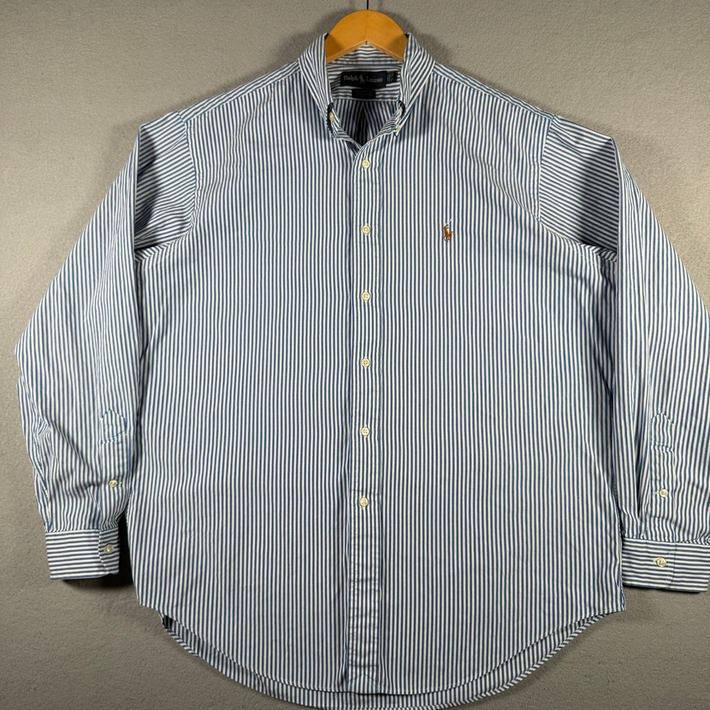 Ralph Lauren Yarmouth Mens 16 35 Blue White Striped Cotton Button Down Shirt